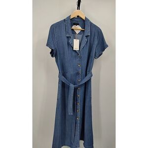 Quince Womens Chambray Tencel Button Front Dress Medium Indigo M